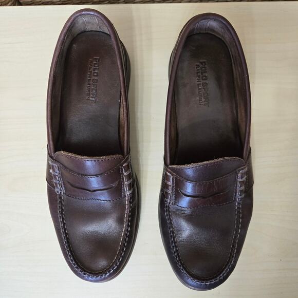 Polo Sport Ralph Lauren Mens Preppy Classic Brown Leather Penny Loafers 10.5D - Picture 3 of 12